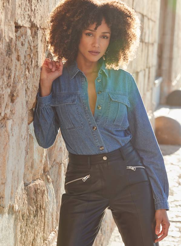 SOSANDAR Mid Blue Denim Utility Shirt 14